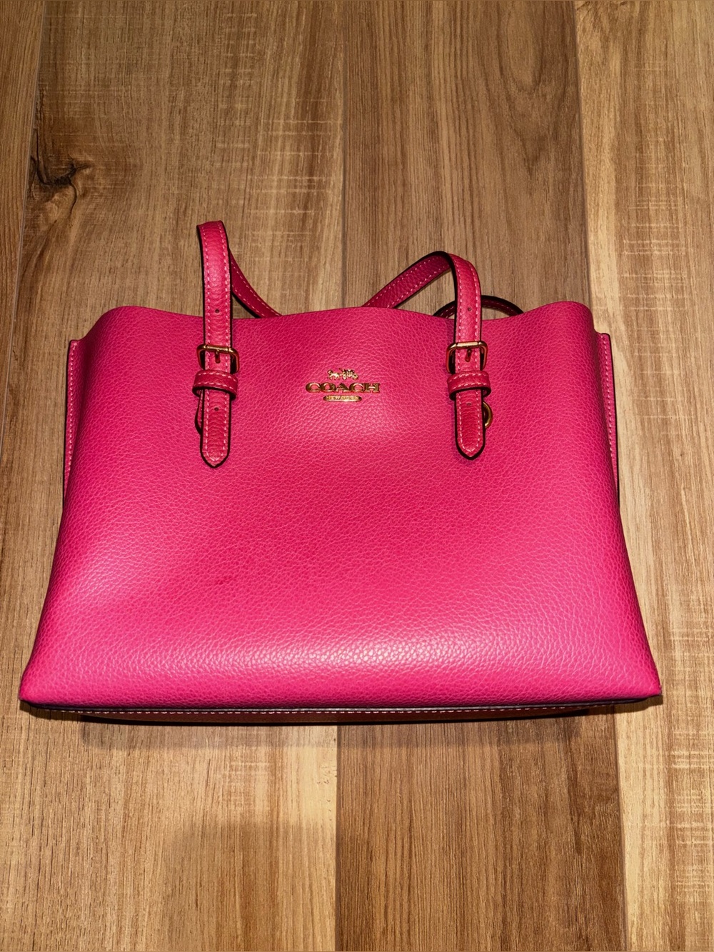 Coach Hot Pink Leather Shoulder Tote with Gold Logo